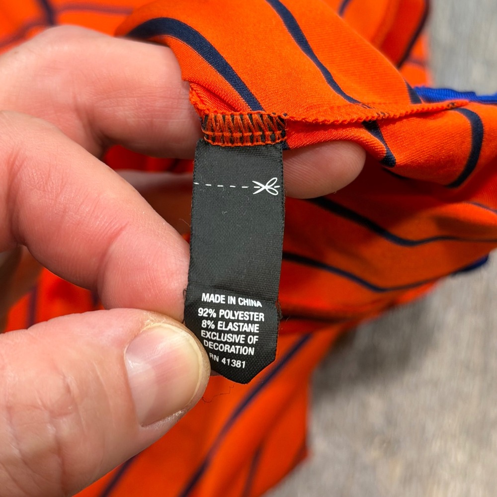 RLX Ralph Lauren Mens L Performance Polo Shirt Orange Navy Striped Erin Hills WI - Picture 6 of 9